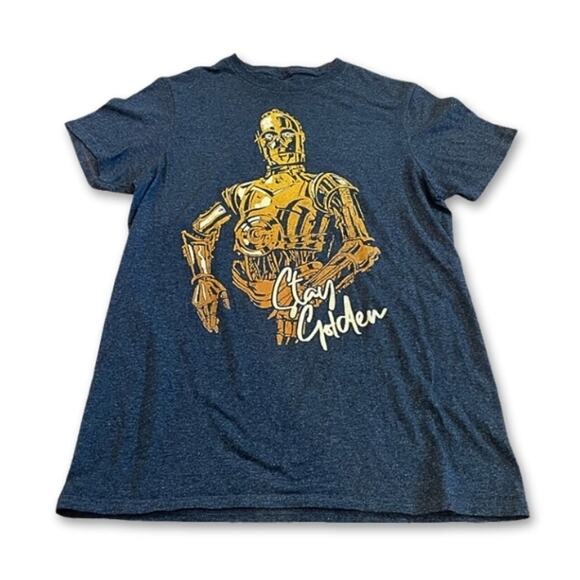 Star Wars T-Shirt Stay Golden Graphic C-3PO Crew Neck Heathered Navy/Gold M S - Picture 1 of 8